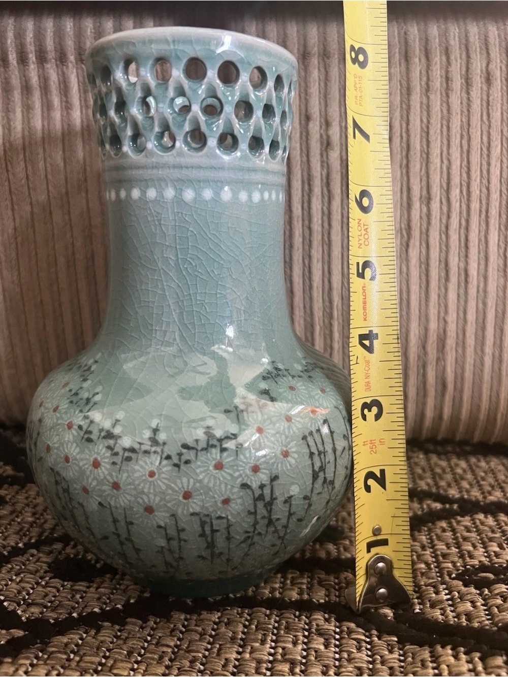 Celadon Green Porcelain Ceramic Flower Art Pottery Vase 8 Inches